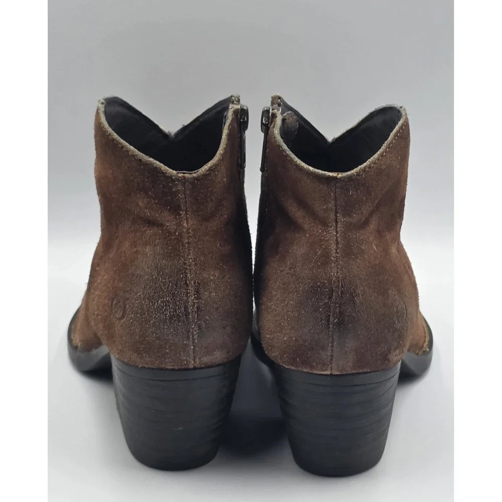 Born Womens 9.5M Ankle Boots Distressed Cognac Suede Leather Zip Booties